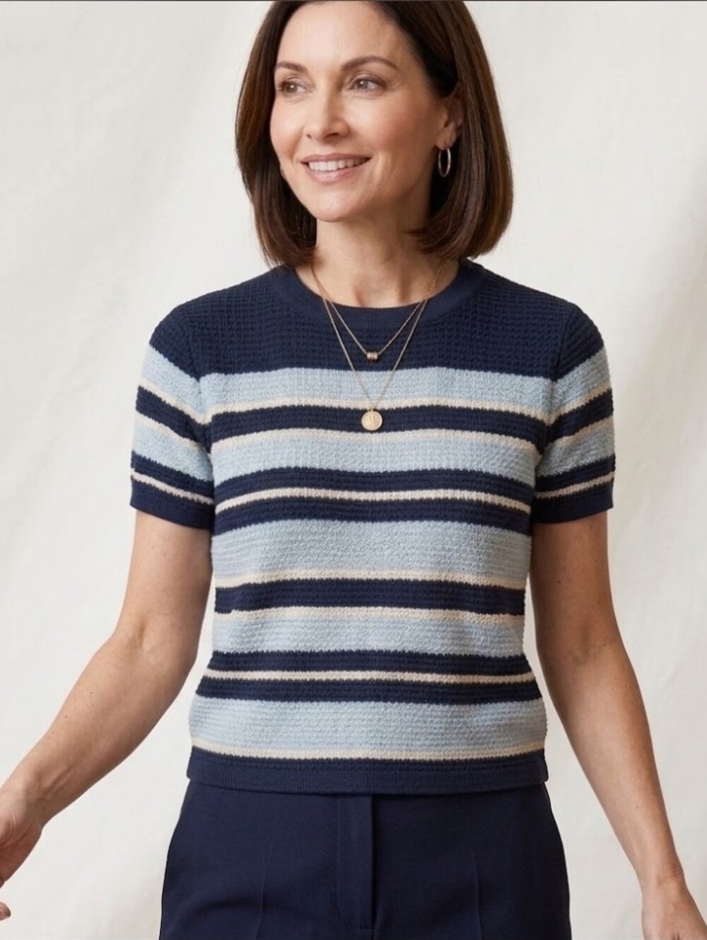 St John Vintage Striped Sweater In Soft And Navy Blue